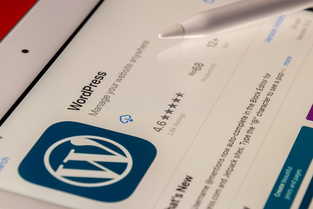 A tablet showing the WordPress app on screen