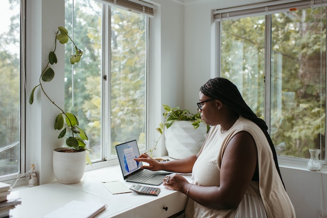 A woman working from home